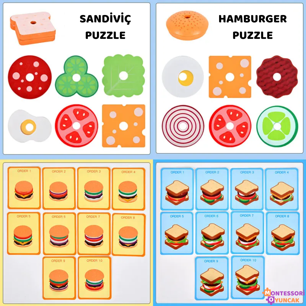 Ahşap Montessori Fast Food Puzzle