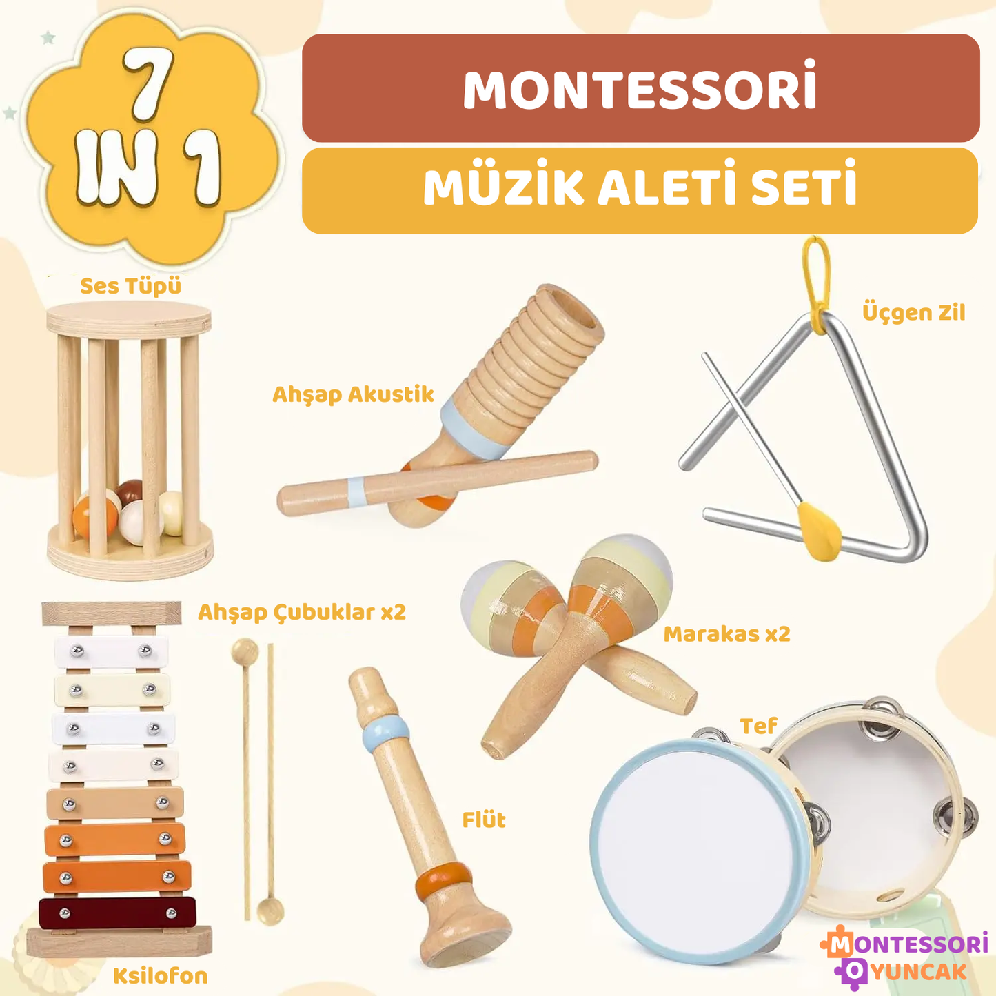 Ahşap Müzik Aleti Seti-7 Adet