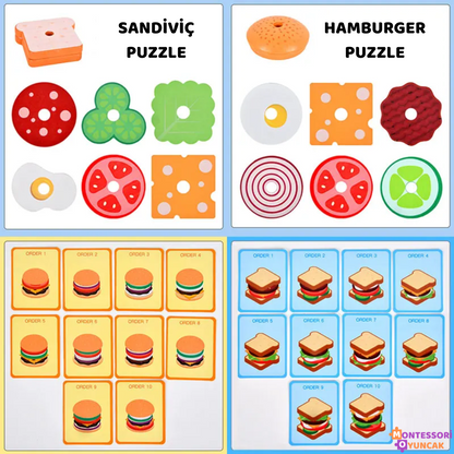 Ahşap Montessori Fast Food Puzzle