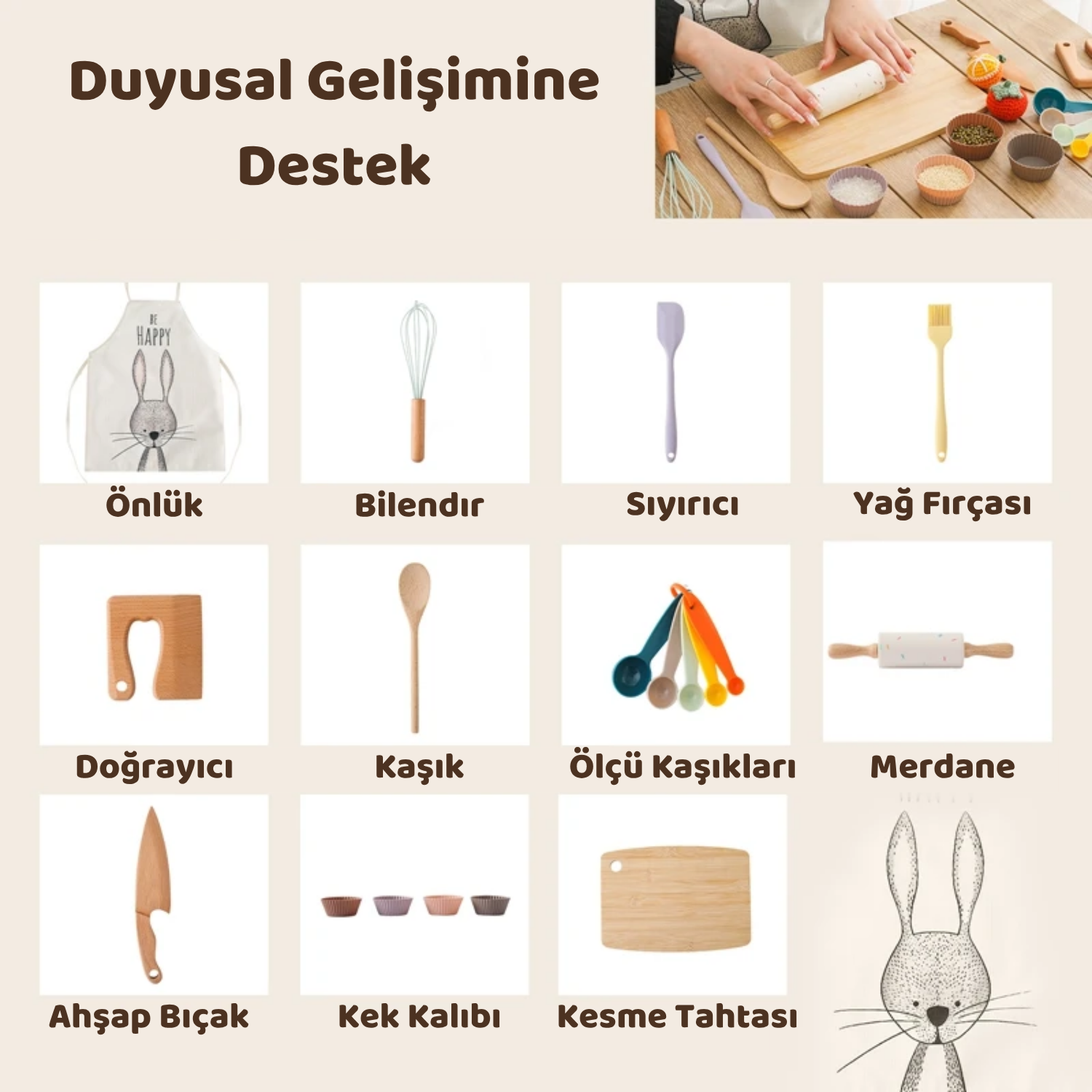 Montessori Tavşan Temalı Mutfak Seti - Montessori
